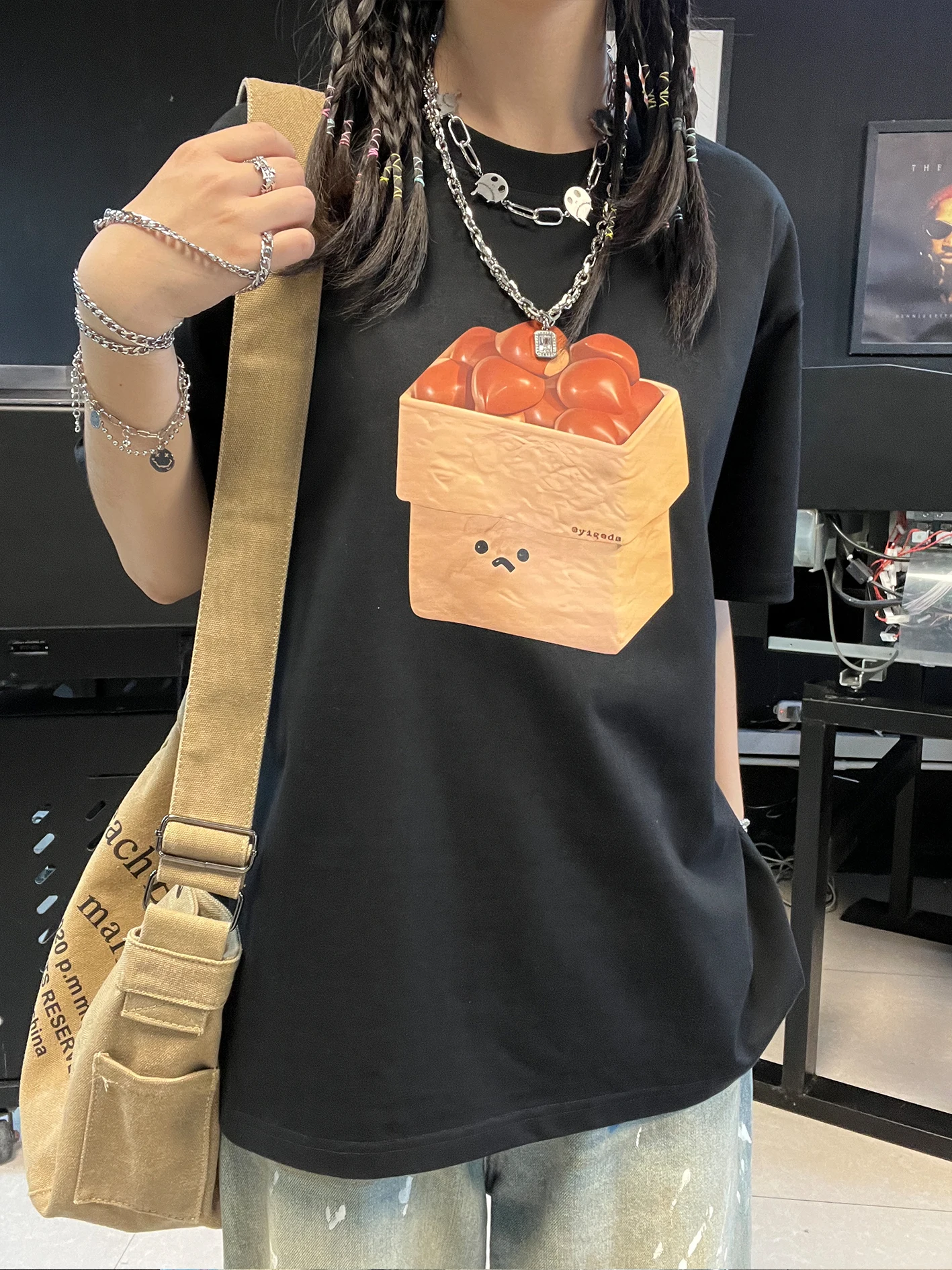 Retro Couple Matching Loose Short Sleeve T-shirts 260g Heavyweight Simple Design Men's Cotton Polyester Elastic Fiber Tee