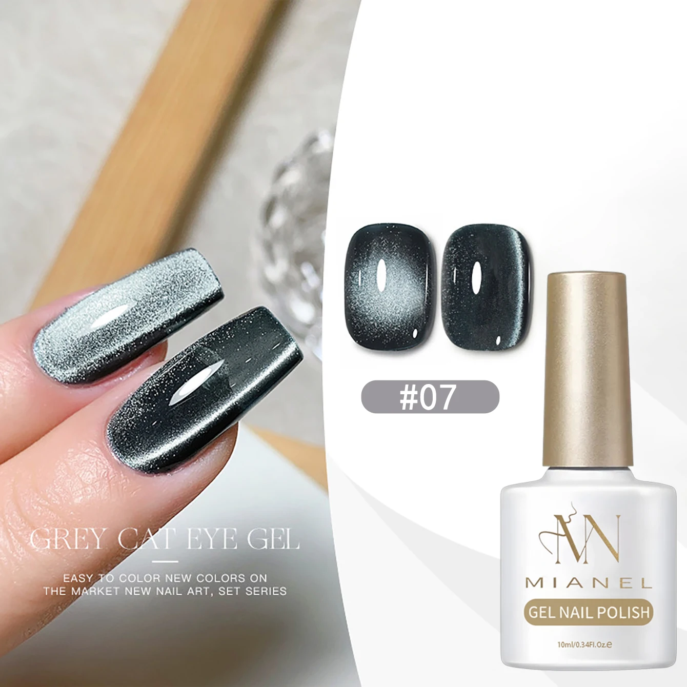 MIANEL 10ML Rauchgrauer Katzenaugen-Gel-Nagellack 2026 Neuer Trend, Funkelnd & Schmeichelnd, Grauton Glasperlen Katzenaugen-Nägel – Detail 25