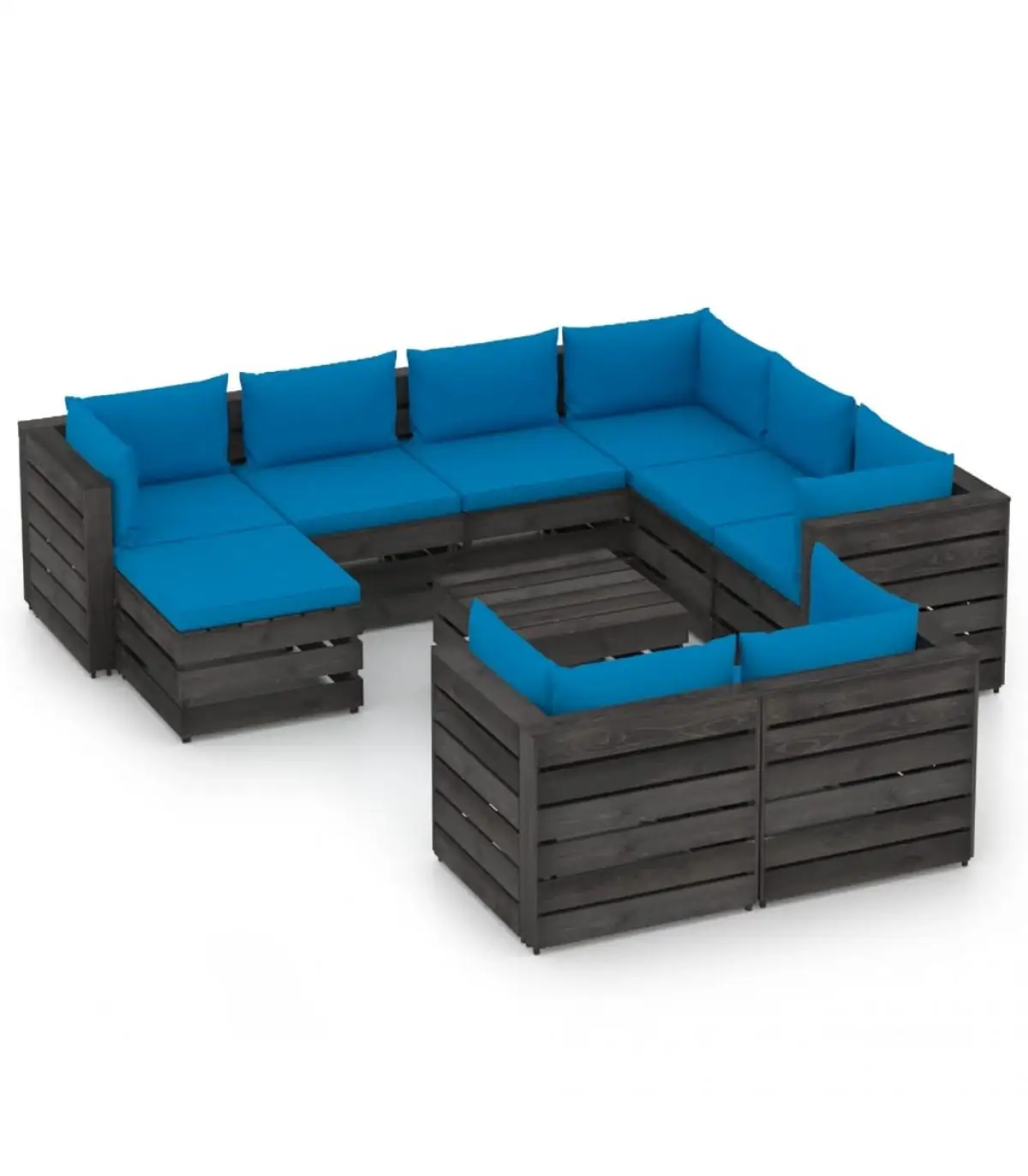 Garden sets garden furniture 10 pieces with cushions Wood impregnated Gray