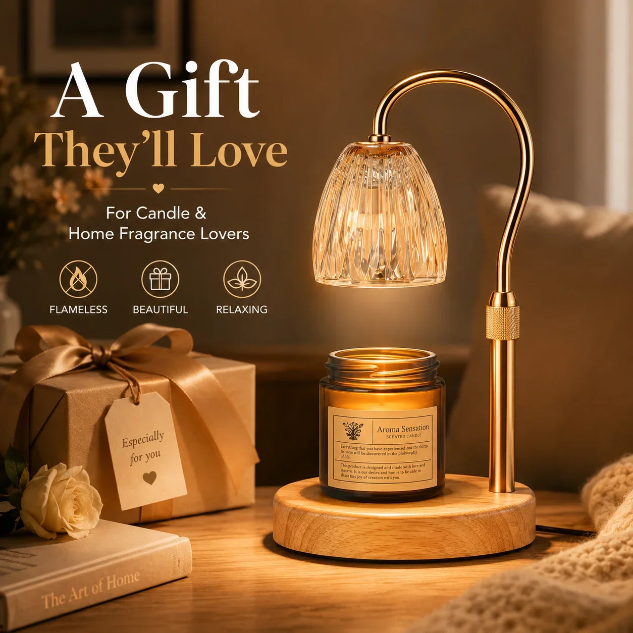 50WCandle Warmer Lamp with Timer Dimmable Candle Lamp Warmer Glass Candle Warmer Adjustable Candle Light Cozy Bedroom Home Decor