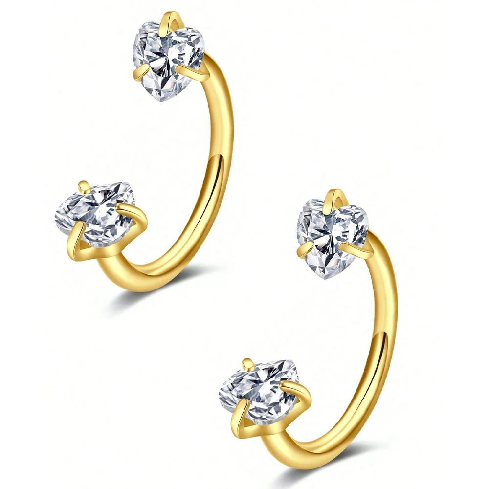 2 Stuks Rvs Zirconia Hoefijzer Ring Piercing Neus Oor Buik Ringen Vrouwen Kraakbeen Helix Oorbellen Daith Piercing Sieraden