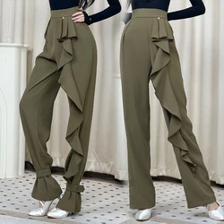 Women's Latin Dance Training Pants Slimming Modern Ballroom Practice Wear Pants Fashion High Waisted Dancing Trousers XH1451