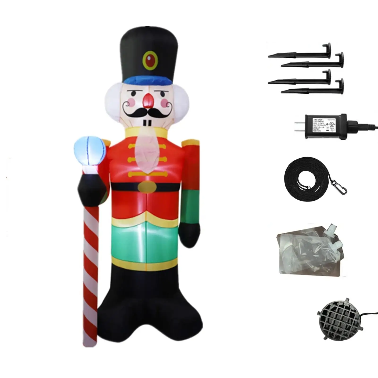 

Christmas Inflatable Nutcracker Lawn Birthday Gift Home Party Lighted Yard Ornament for Garden Backyard Fence Porch Courtyard