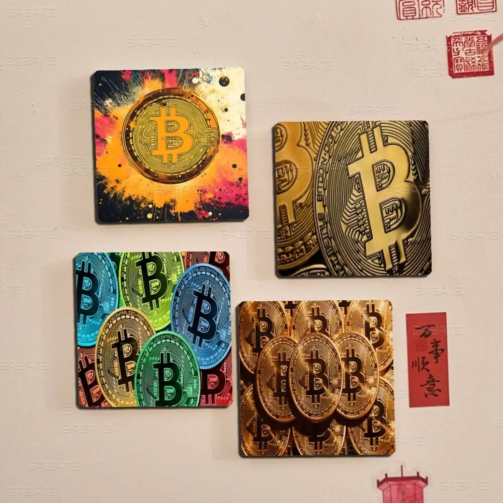 B-Bitcoin Photo Fridge Magnet Square Stickers Personalize Home Decor Souvenirs Gift
