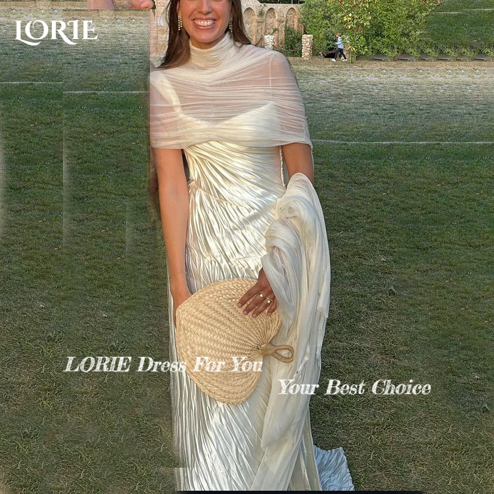 LORIE-vestido de novia de sirena crepé con cuello alto, vestido de novia plisado de manga corta con cuello alto, vestido de novia personalizado, vestido de fiesta