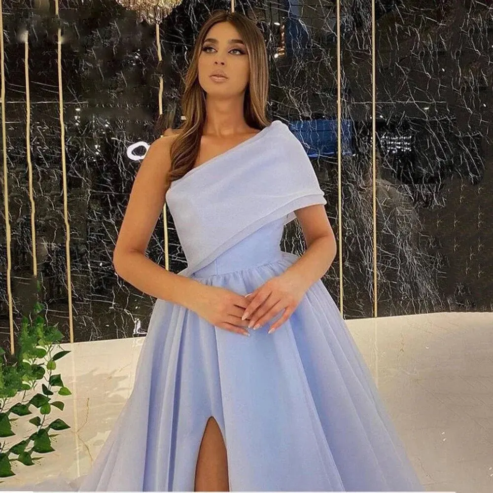 High Split Prom Dress Tulle Wedding Evening Dress Party Dress Court Train Prom Gown One Shoulder Formal Dress Vestido De Festa