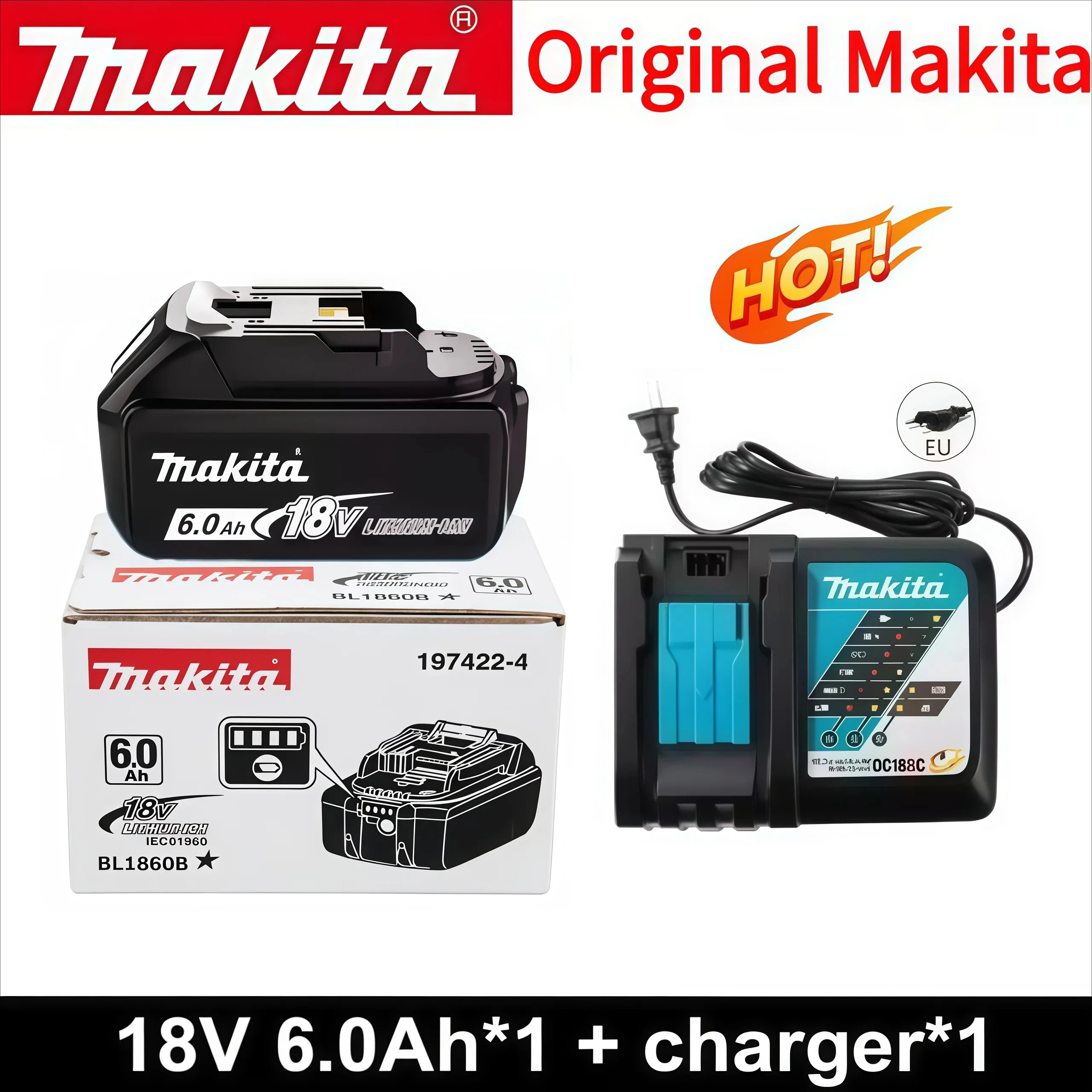 100% Original Makita Battery, 18V 6.0Ah Rechargeable Battery, Replacing Makita BL1830B L1840B L1850B L1860B, Power Tool Battery image 3