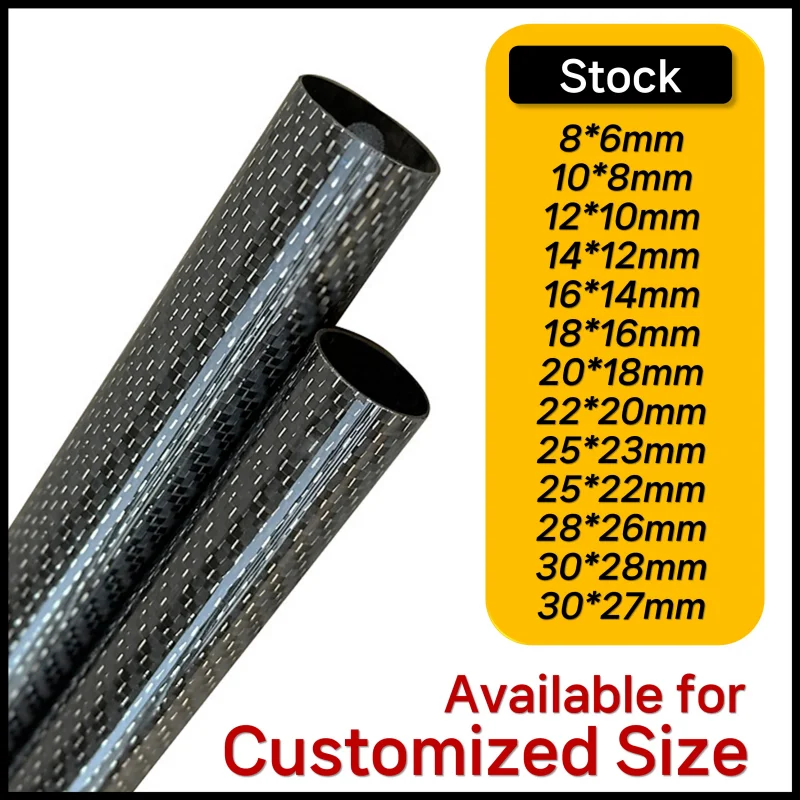 2pcs/lot 500mm Carbon Fiber Tube Silver OD 6-30mm for RC Airplanes Parts 3K High Strength Hardness Composite Material