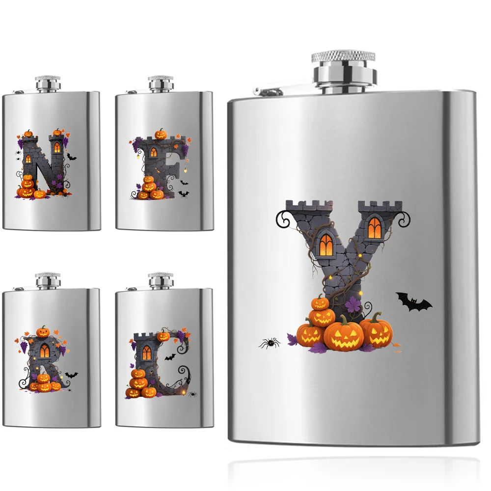 

Creative Metal Wine Pot Durable Stainless Steel Wine Accessories Outdoor Camping Storage Bottle Halloween Letter Pattern