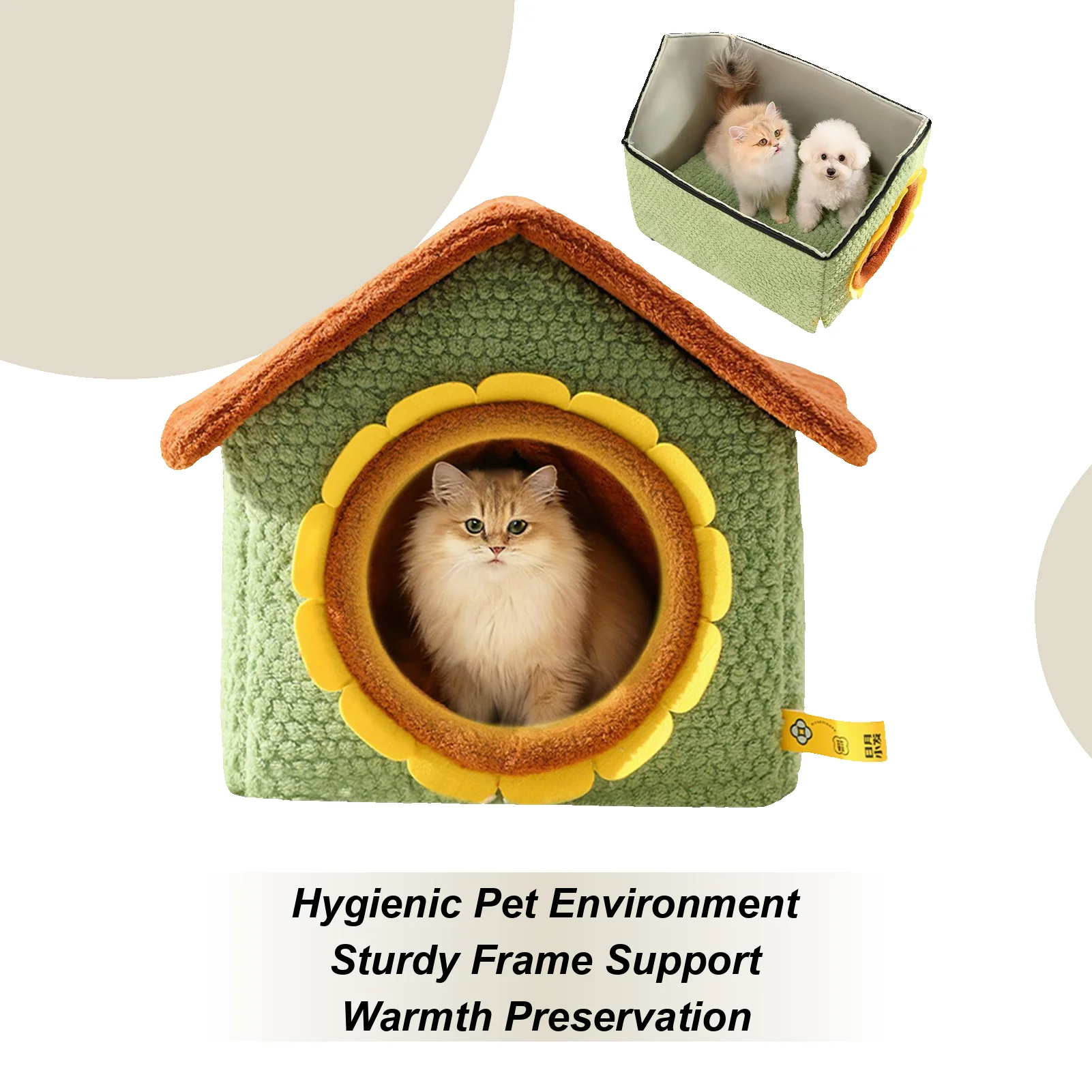 

Winter Cat Houses Washable Warm Shelter Sunflower Door Design Removable Cat Bed Cave for Kittens Small Pets Play Corner