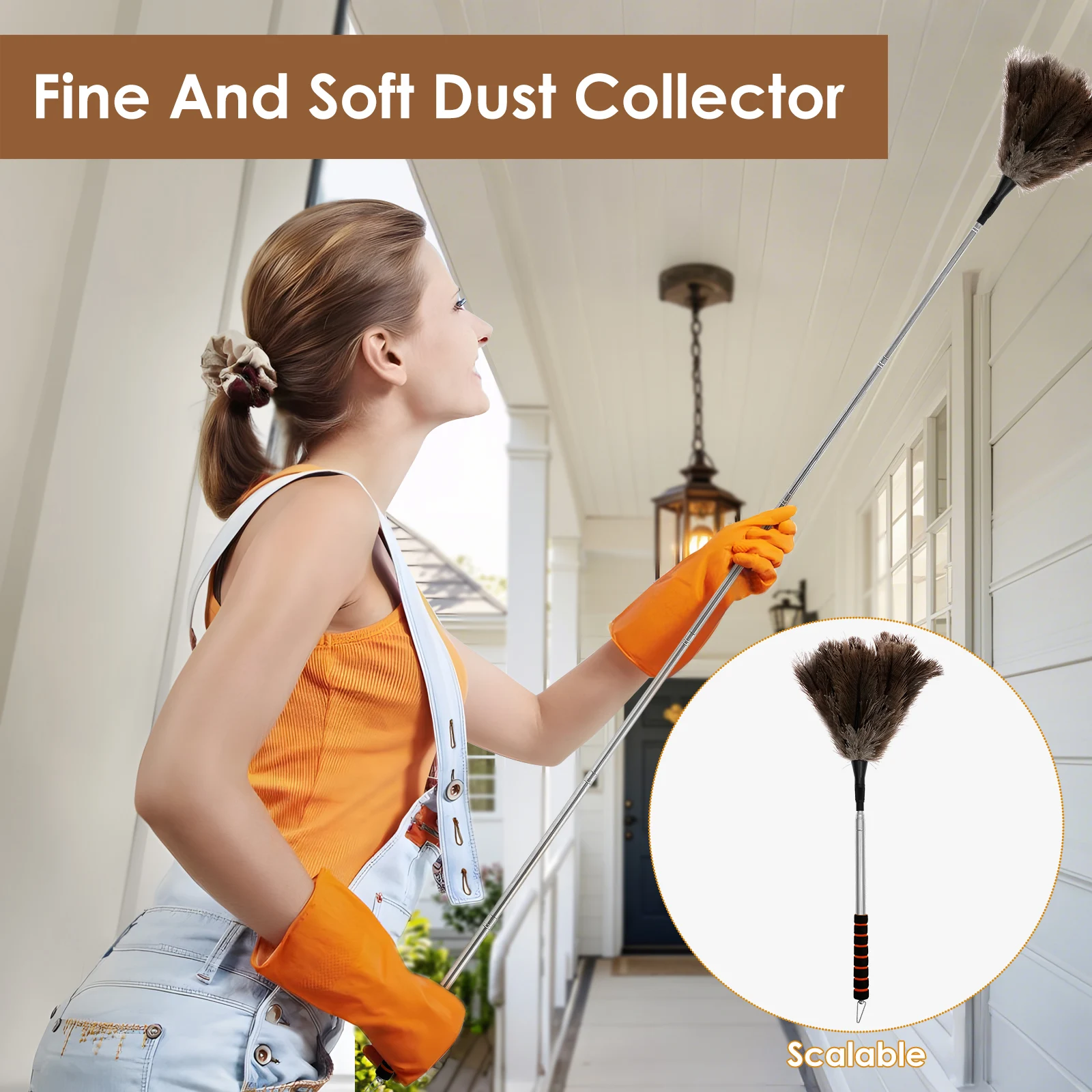 Extendable Ostrich Feather Duster Anti Static Reusable Long Handle Cleaning Brush Household Furniture Dust Cleaning Tools