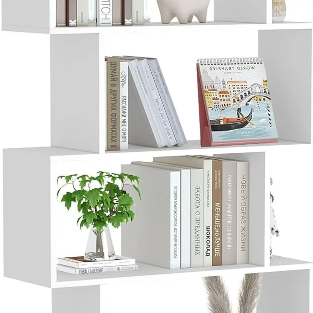 

5-уровневая S-образная книжная полка, белая современная деревянная витрина для дома и офиса