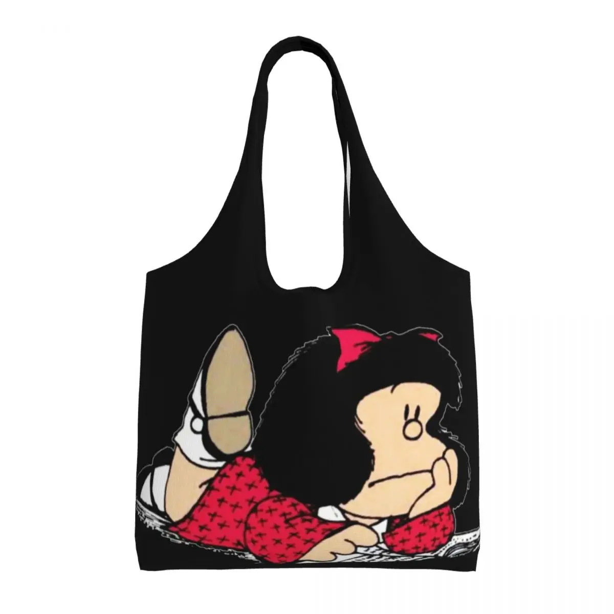 Custom Mafalda Grocery Shopping Bags Canvas Shopper Shoulder Tote Bags Big Capacity Portable Cartoon Quino Comic Bags Handbag