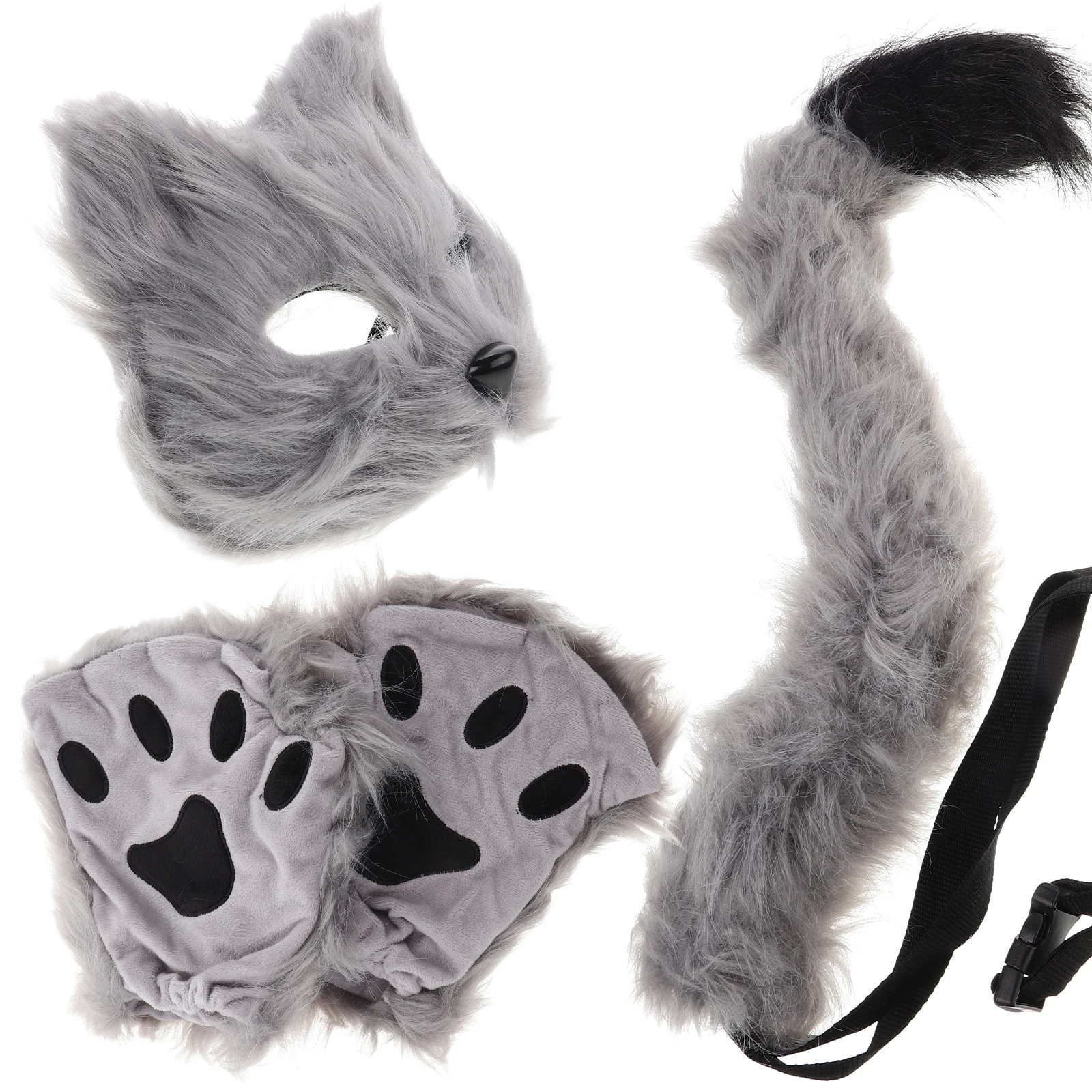 

Half Face Mask Gloves Wolf Tail Tails Costume Ears and Halloween Faux Fox Cat Headband with Dress Men Women