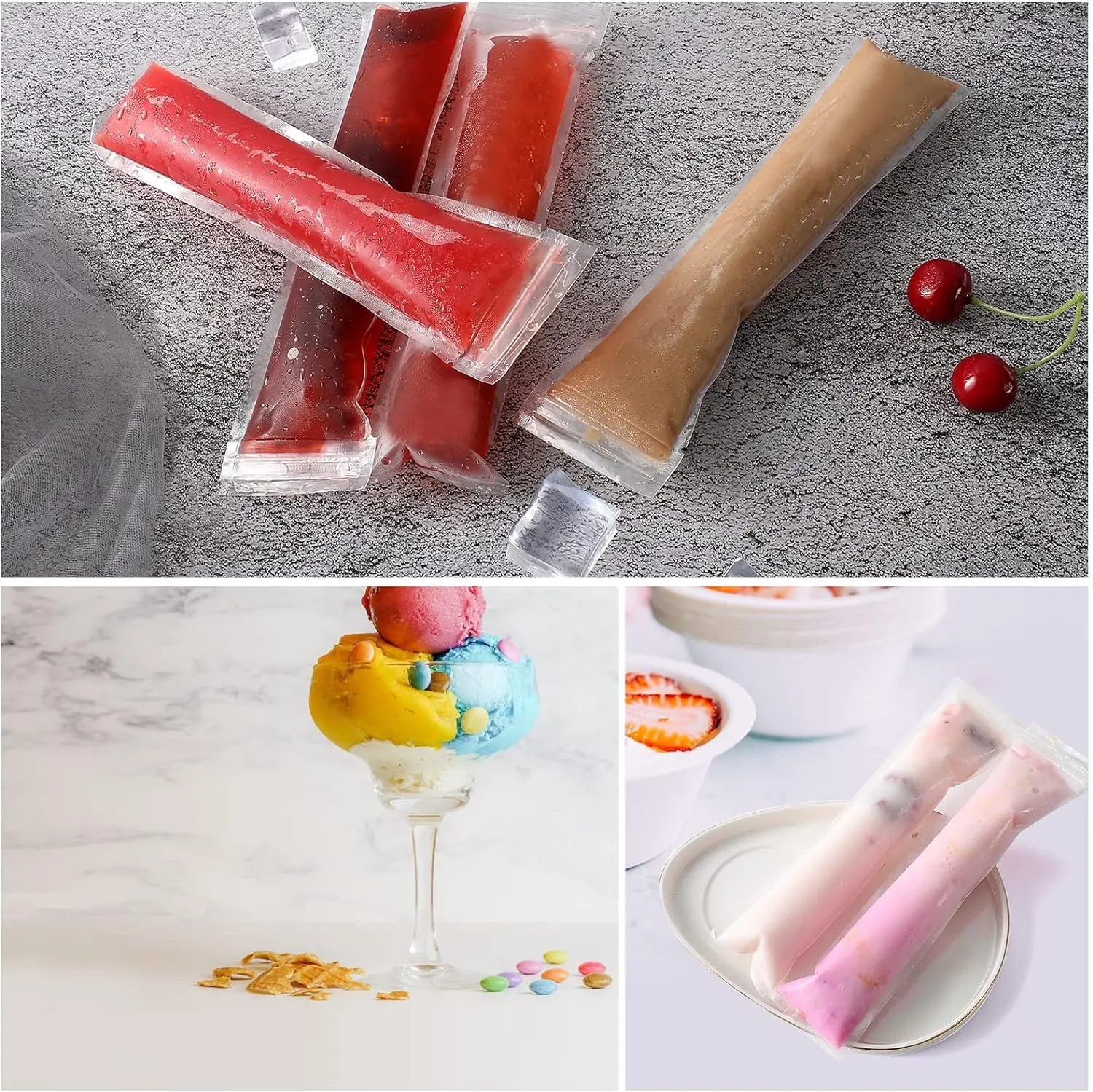 100-1000PCS Ice Bag Making Disposable Popsicle Ice Bag Home-made Ice Cream Self-sealing Bag Transparent Food Fruit Ice Bag