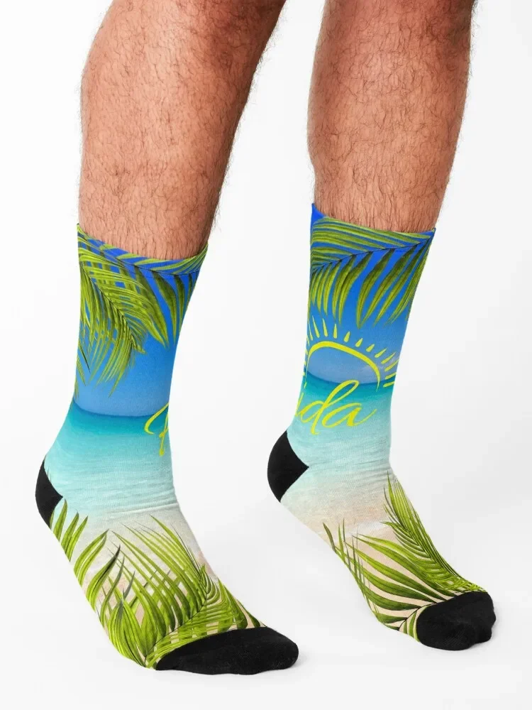 صني فلوريدا، الشاطئ الاستوائي وأوراق شجرة النخيل الجوارب أحذية المشي لمسافات طويلة الهدايا جوارب الرجبي رجل إمرأة #3