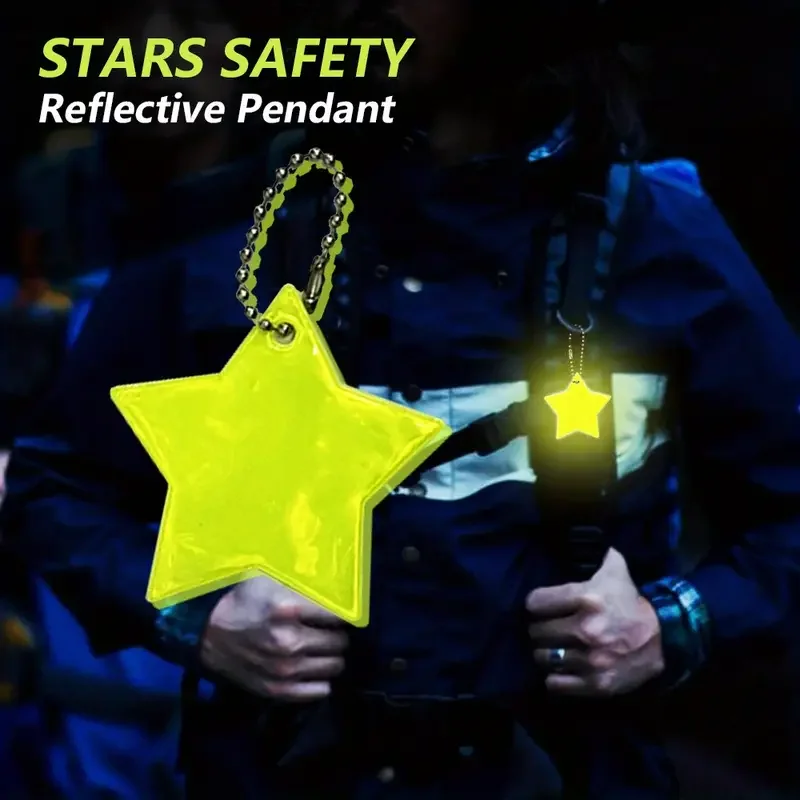10PCS Reflectors Keyrings Stylish Reflective Stars Gear Backpacks Jackets Reflector Keychain Random Colour