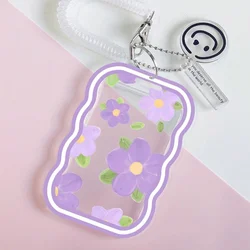 Purple Floret Transparent Business Card Holder Student ID Card Access Campus Card Protective Cover Anti-lost Pendant Keychain