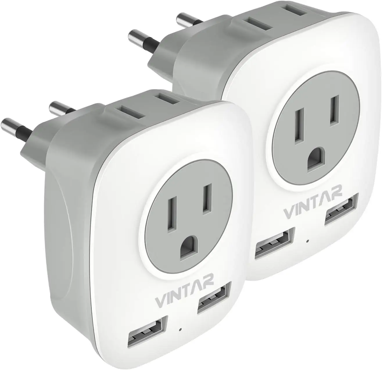 

4-in-1 EU Travel Plug Adapter: 2 US Outlets + 2 USB Ports, Type C for France, Italy, Spain
