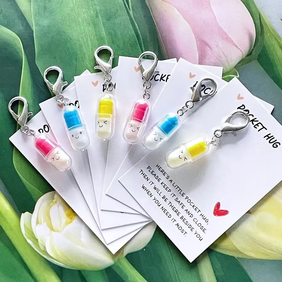 1/5/10/20/50/100pcs Mixed Cute Random Expression/Color Imitation Pill Keychain - Pocket Hug Thank You Card - Perfect Thank You G