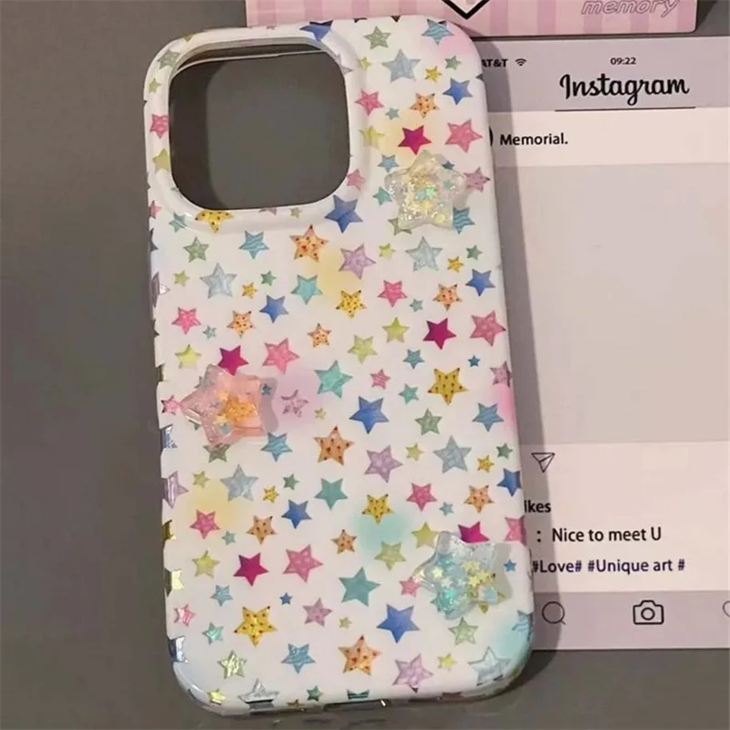 ويرلبول نمط IND بناتي القلب الملونة ستار جراب هاتف مع نجوم ثلاثية الأبعاد آيفون 11 12 13 14 15 16 17 برو ماكس