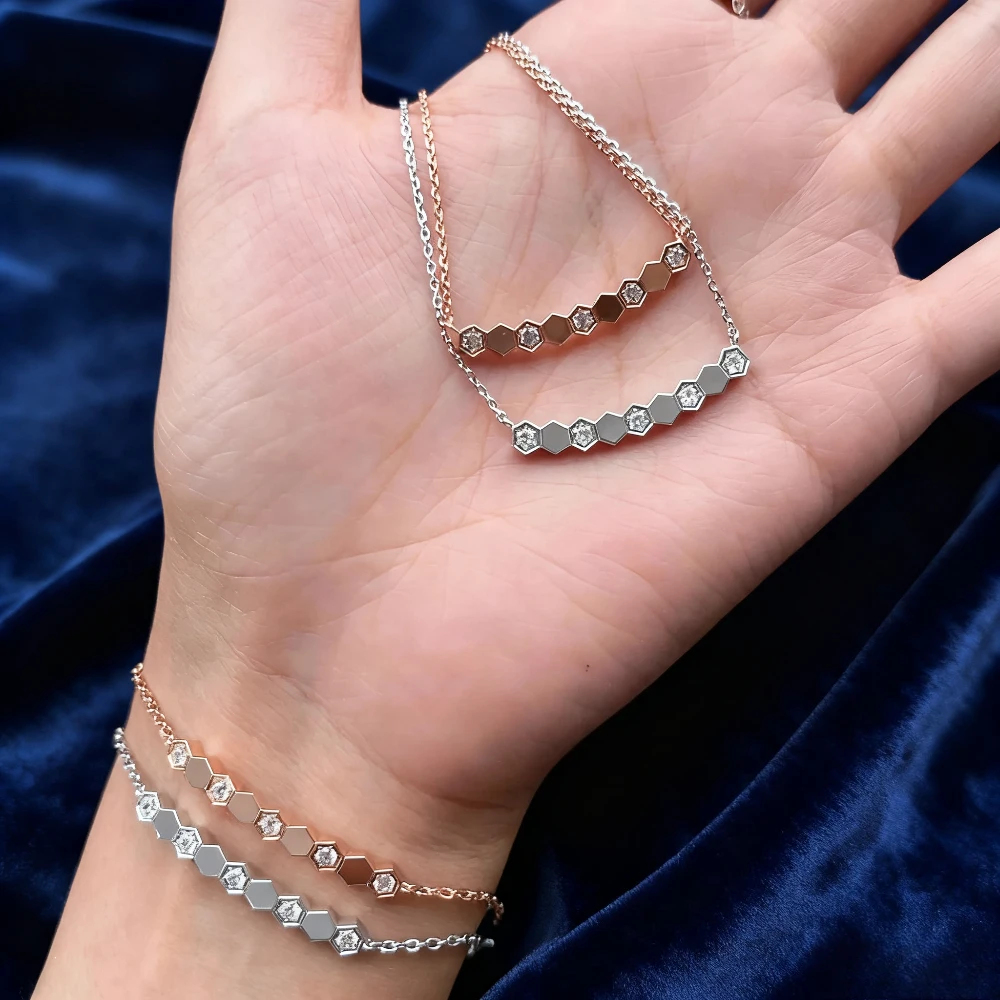 

2025 модные аксессуары, классические роскошные шестигранные сотовые формы, модные женские браслеты и ожерелья, качественные муассанитовые праздничные подарки