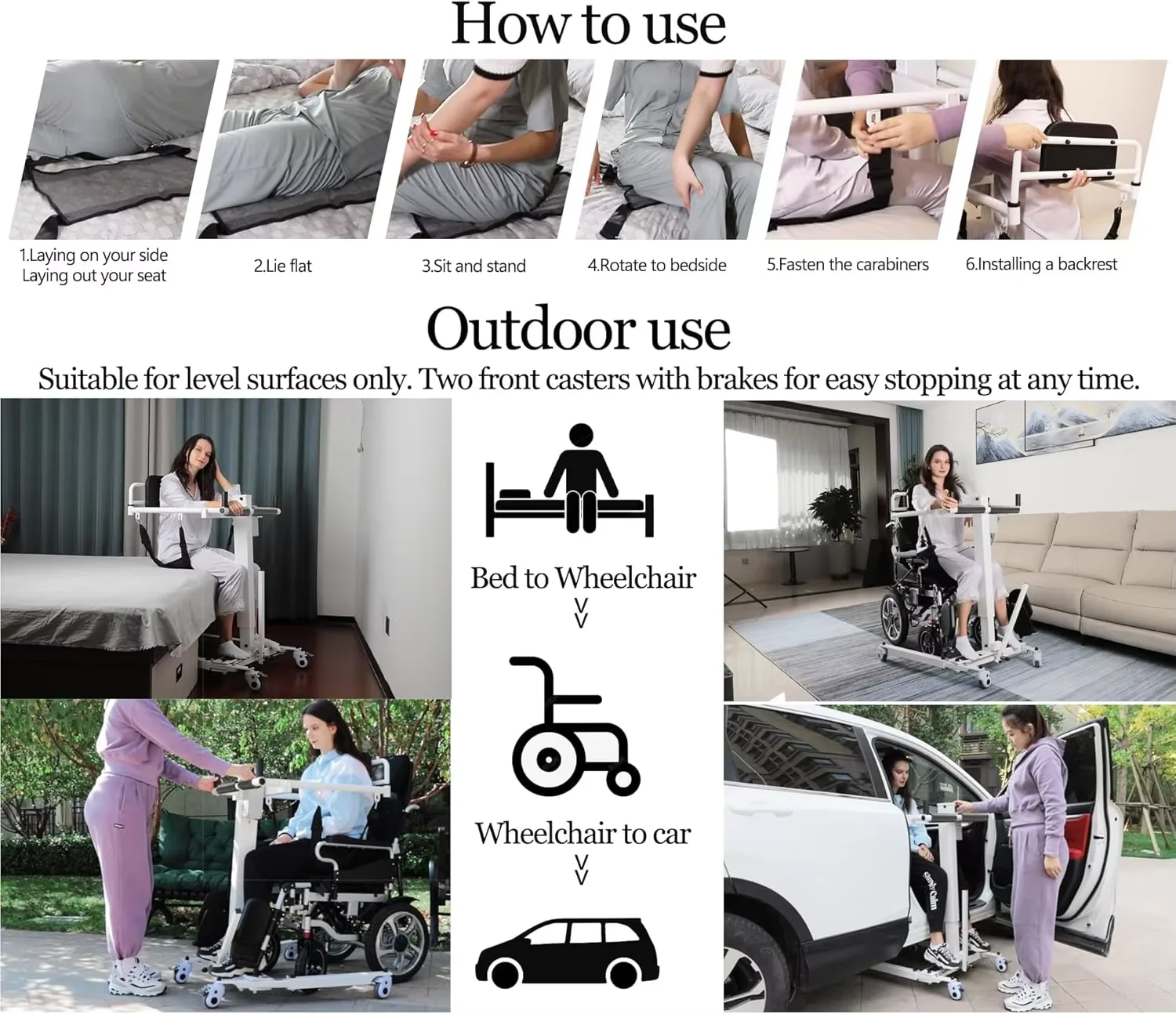 Cadeira de rodas de transferência de elevador de paciente de mobilidade elétrica dobrável para idosos deficientes cadeira de guindaste de cama de carro