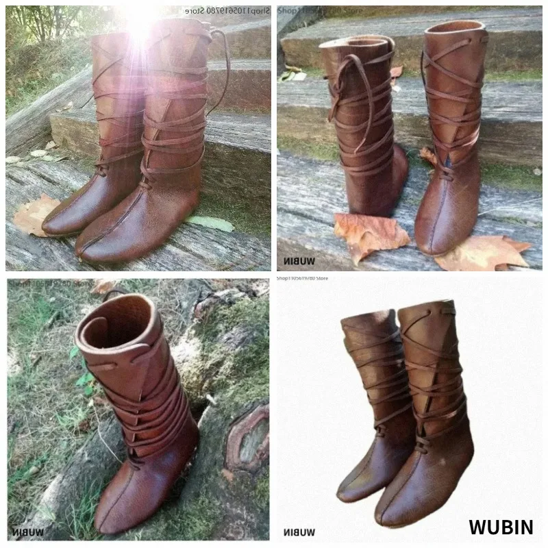 2026 Gothic Steampunk Medieval PU Leather Warrior Outfit Men Women Knight Viking Cosplay Carnival Party Costume Prop Footwear