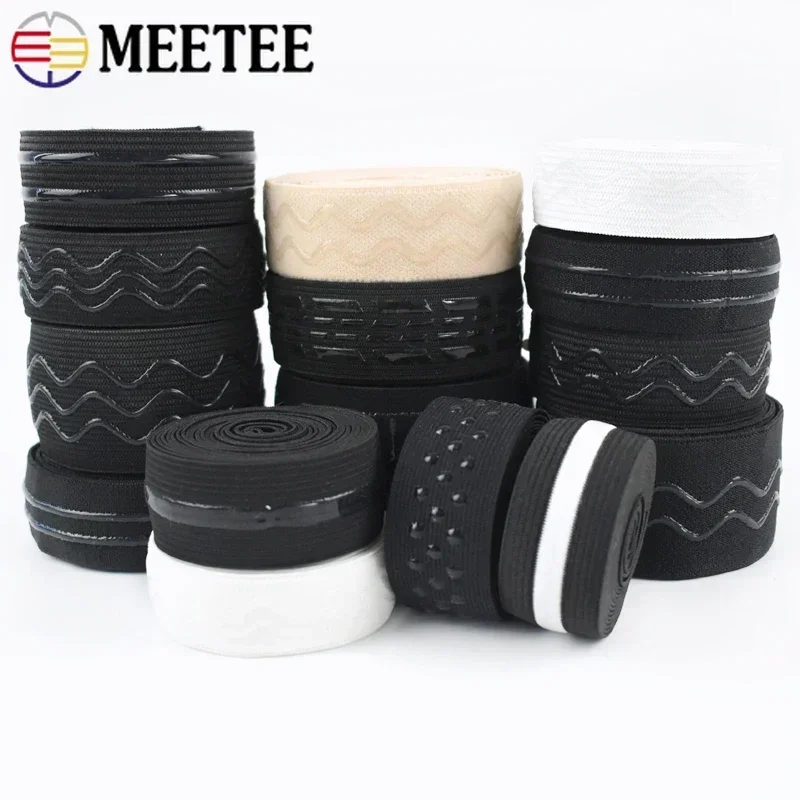 

Meetee 2/5M Elastic Band for Sewing Non-slip Silicone Rubber Bands Underware Strech Ribbon Garment Belt DIY Clothing Accessories