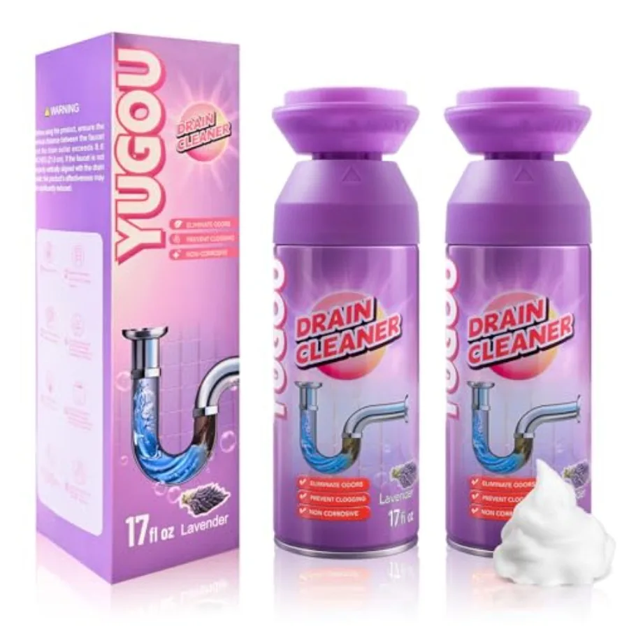 

Foaming Drain Cleaner, Sink Drain Cleaner and Deodorizer for Kitchen Sinks, Shower Drains, Tubs Lavender, 2pcs