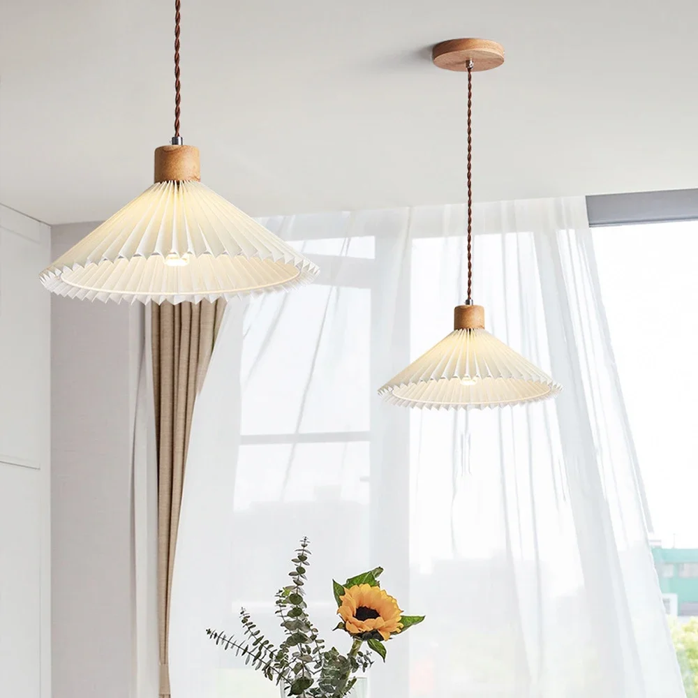 

Modern Pendant Lights Pleated Lampshade Nordic E27 Base Hanging Lamps Dining Room Kitchen Island Lighting Ceiling Chandelier LED