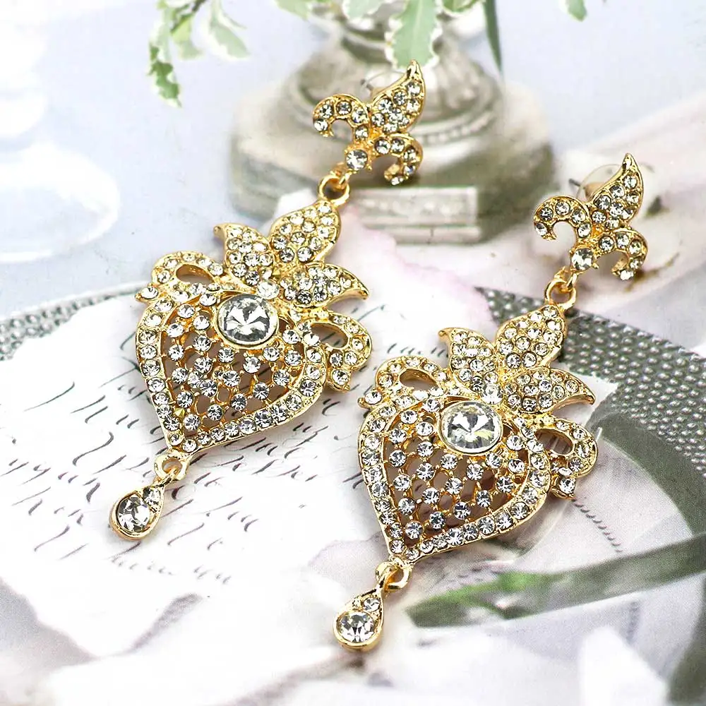 Sunspicems Fashion Full Crystal Long Dangle Earrings Gold Color Indian Women Wedding Jewelry Bridal Gifts Caftan Accessories