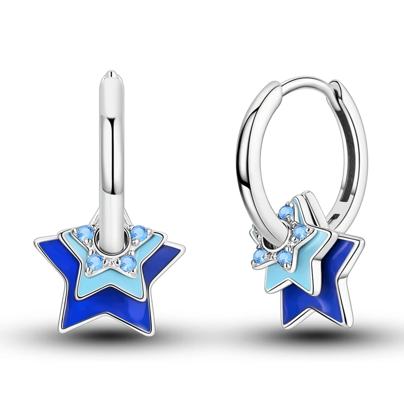 

925 Sterling Silver Earrings Women Sparkling Blue Stars Drop Earring For Anniversary Wedding Jewelry Gifts