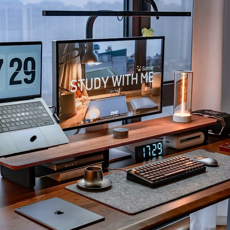 G4 Module Computer Monitor Elevated Stand Desktop Black Walnut Wooden Storage Rack Display  Height Increasing Stand Office