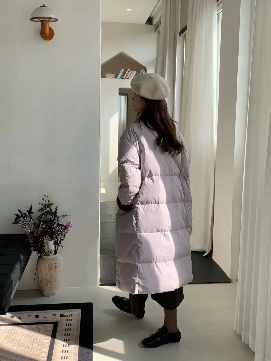 XF2356 الخريف/الشتاء 25 الملابس النسائية الجديدة النسخة الكورية الوجه كم الوقوف طوق طويل فوق الركبة بطة بيضاء أسفل سترة #6