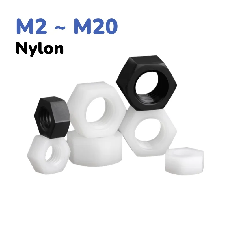 M2 M2.5 M3 M4 M5 M6 M8 M10 M12 M14 M16 M18 M20 Black / White Nylon Hex Nut Plastic Insulation Hexagonal Nuts