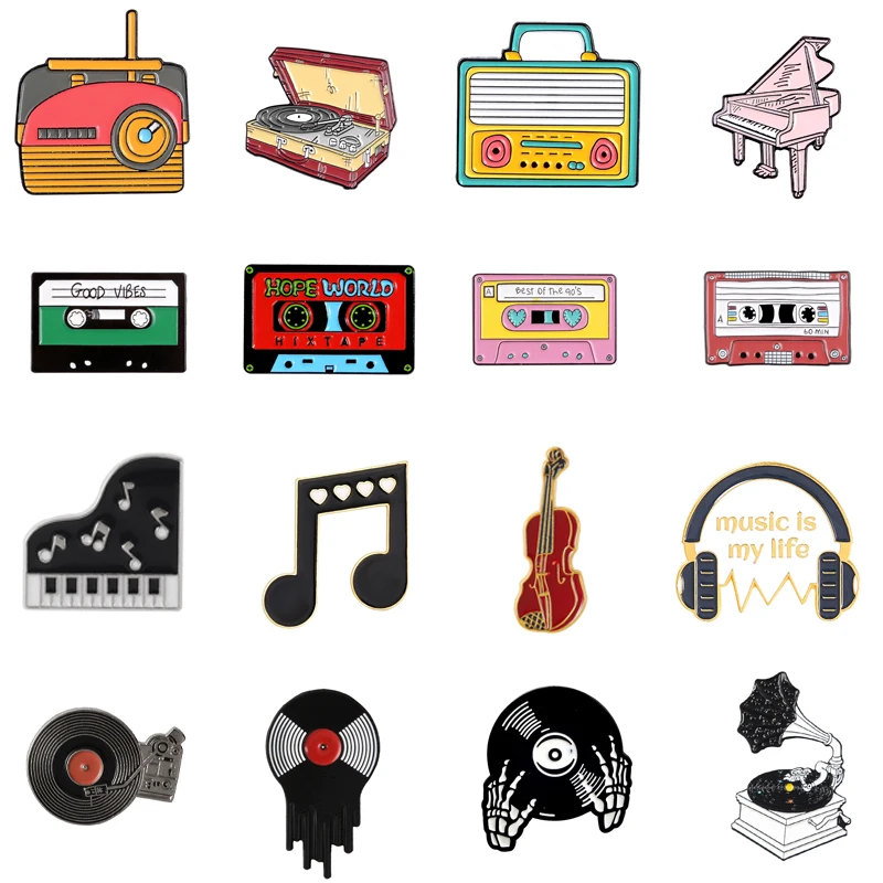 Creative Music Symbol Instrument Enamel Pins Piano CD Graphophone Rock Guitar Headset Alloy Brooch Badge Sweet Jewelry Gift image 2