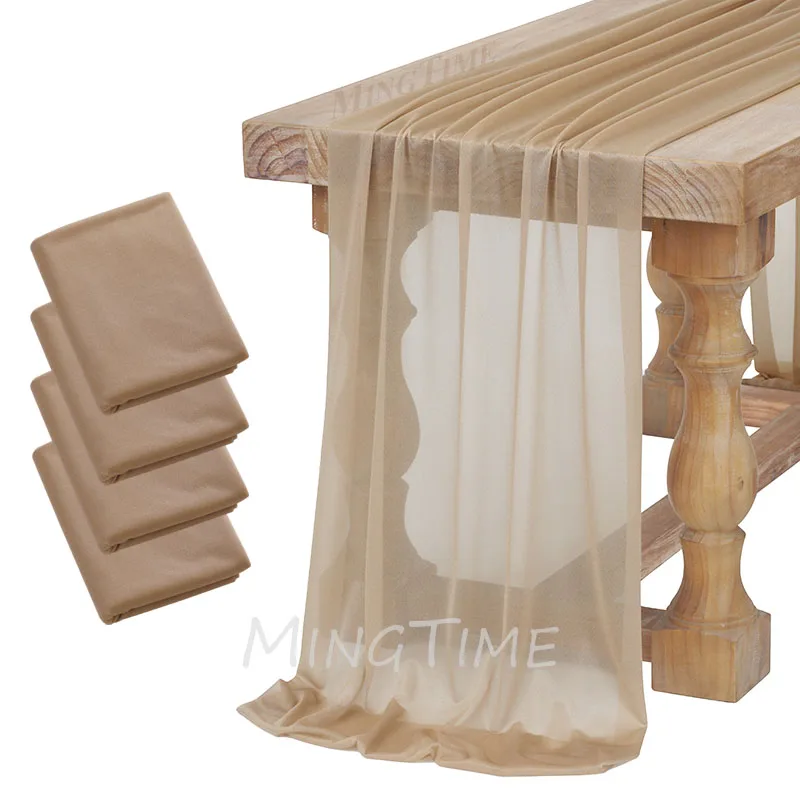 4pcs Table Runner Semi-Sheer Chiffon Rustic Table Setting Boho for Wedding Party Baby Shower Birthday Dinning Decoration