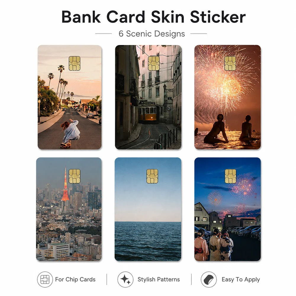 Scenic Design Bank Card Skin Sticker Chip Card Cover Creative Travel Pattern Decal Protective Film for Debit Card Decoration