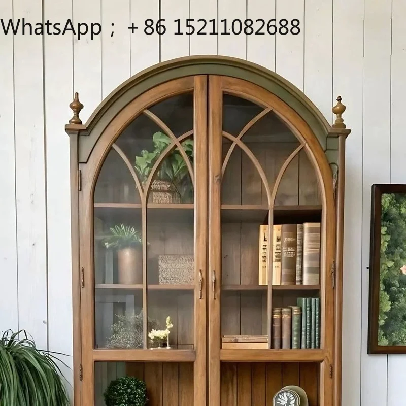 SCY retro solid wood dining side cabinet integrated against the wall medieval wine cabinet living room glass door storage locker