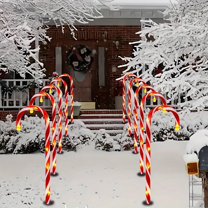 5PCS Christmas Solar Candy Cane Lights with 8 Modes Pathway Lights Suitable For Yard Driveway Lawn Garden Xmas Tree Decoration
