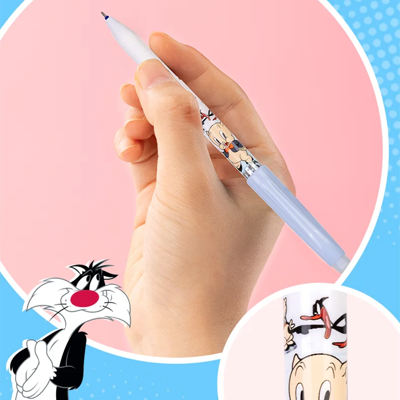 3Pcs Deli SA161 Looney Tunes Bugs Bunny Erasable Cap Neutral Pen Gel Pens 0.5mm Full Needle Tube Black Blue Ink Supplies School