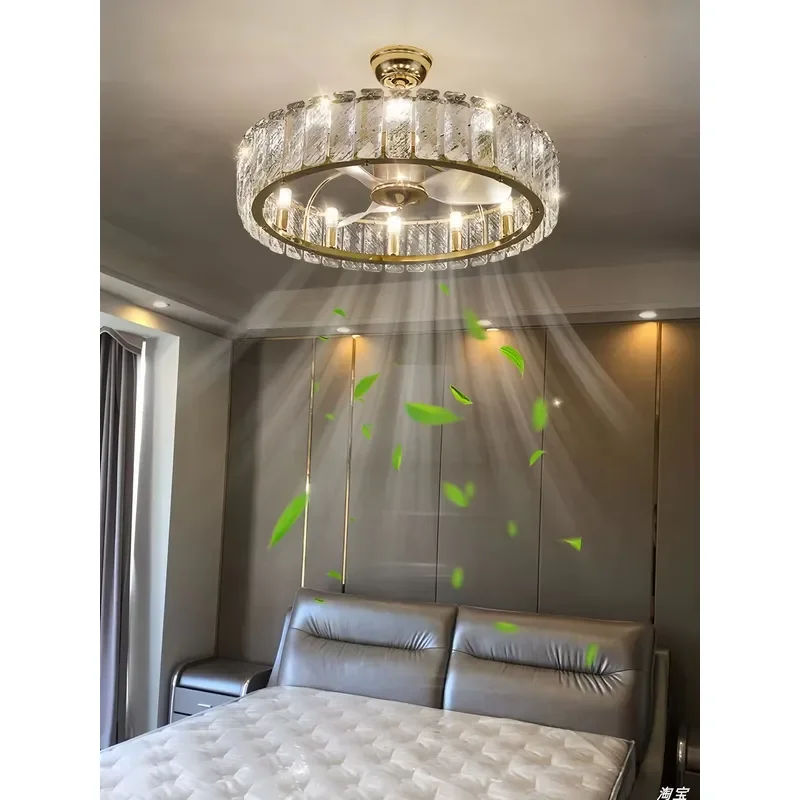 French Cream Style K9 Crystal Electroplated Fan Chandelier, Modern Simple Lighting for Living Room, Dining Room, Bedroom