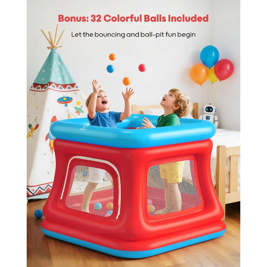 Maison de rebond gonflable 3 en 1 pour les tout-petits âgés de 1 à 3 ans avec fosse à balles et trampoline Caractéristiques de videur à bulles intérieur et extérieur sûr avec