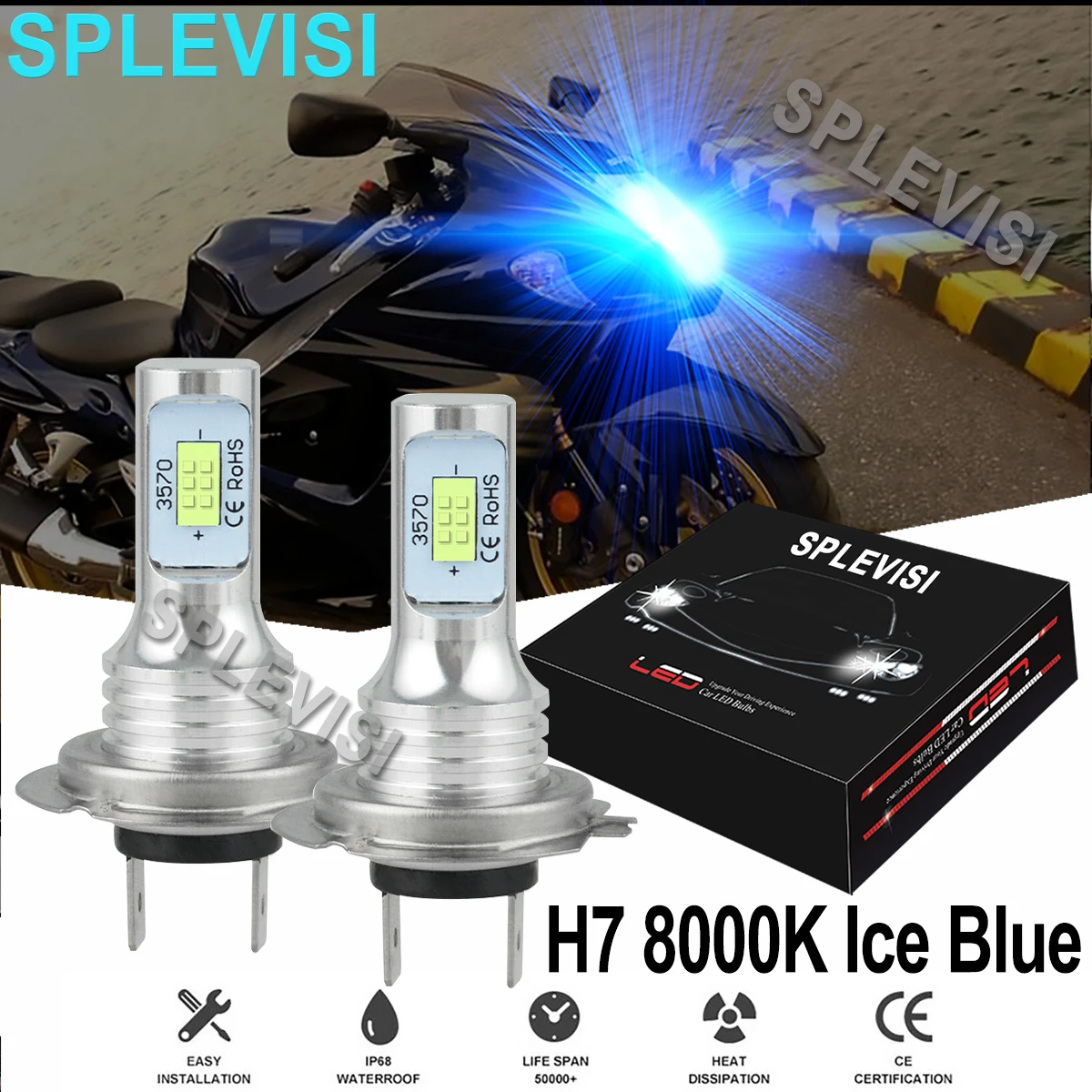 

2x70W 8000K Ice Blue Motorcycle LED H7 Headlight For Suzuki GSX1300R Hayabusa 1999-2009 2010 2011 2012 2013 2014 2015 2016-2018