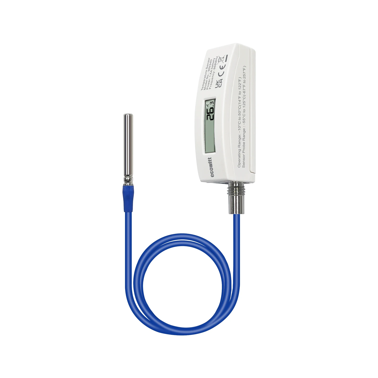 Imagem -03 - Ecowitt-termômetro com Display Lcd Sensor de Fio de Silicone Sensor de Temperatura para Piscina Lagoa 55 °c125 °c Wn34d 328ft 1m