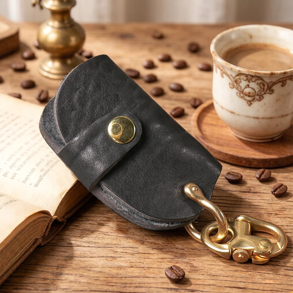 Top grain leather keychain for men Car key case genuine leather key holder waist pendant