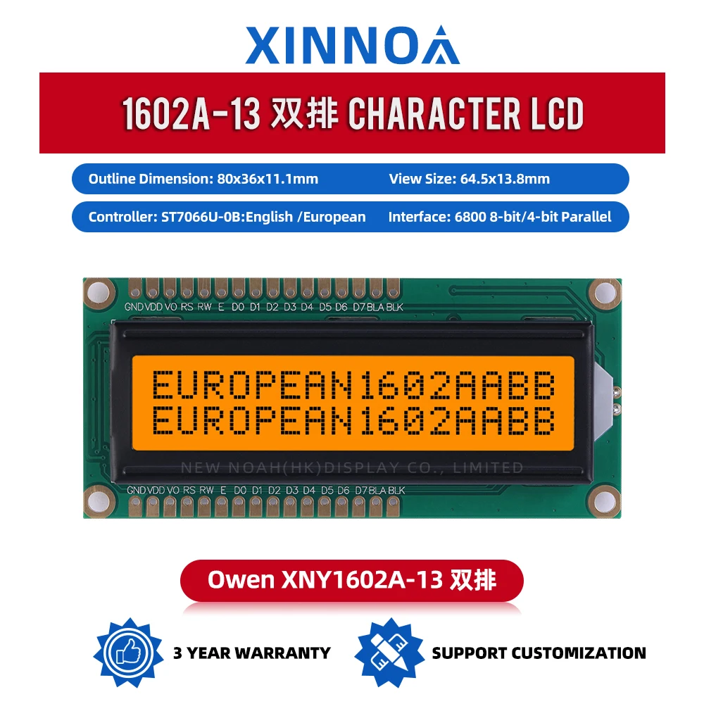 European Orange Light Black Letters 1602A-13 LCD Module 2*16 LCD 1602 16X2 Double Row Interface Module With Backlit S-String