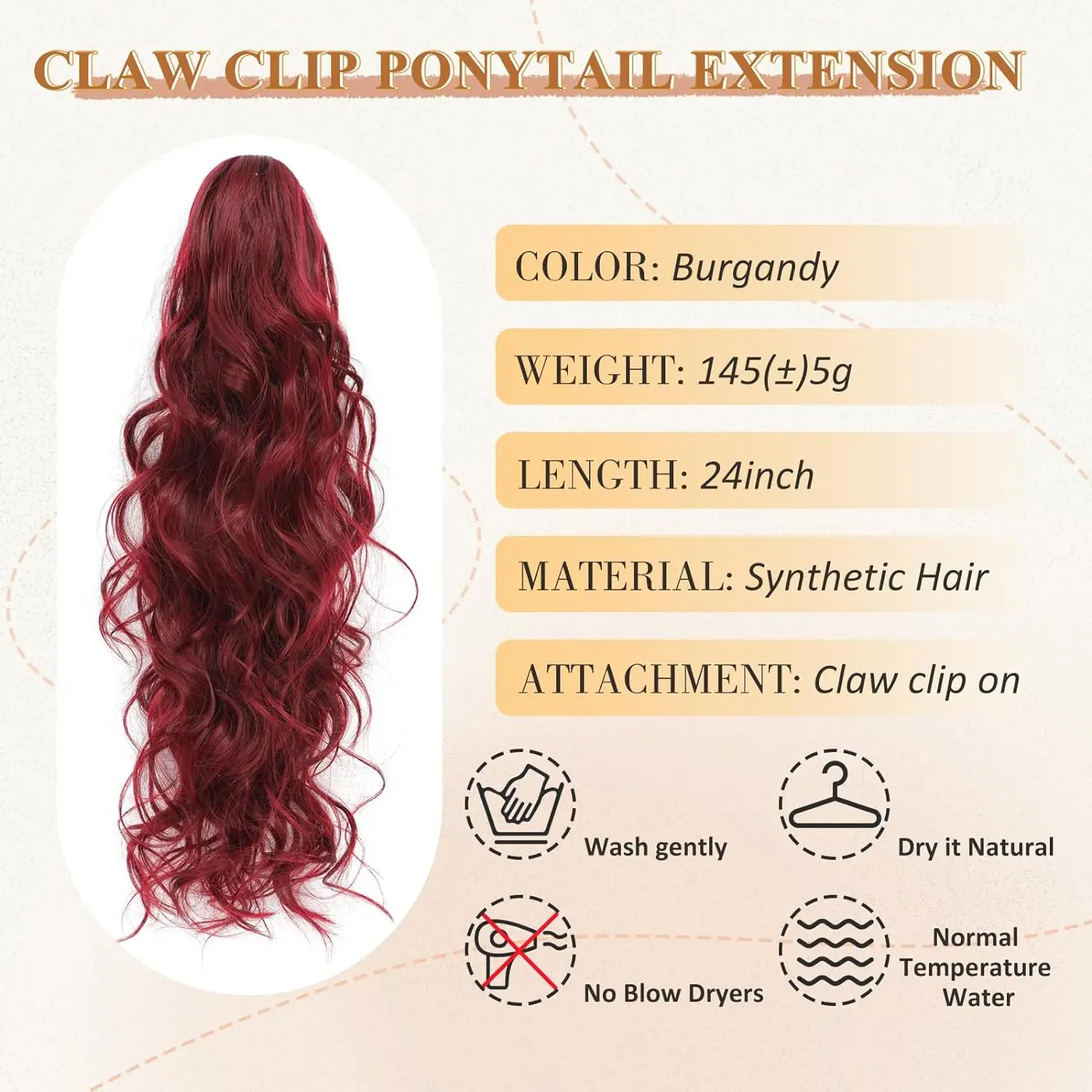 Tereshar Synthetic Ponytail Extension Claw Ponytail Extension Wavy Curly pony tails hair extensions Fake Hair Pieces for Women