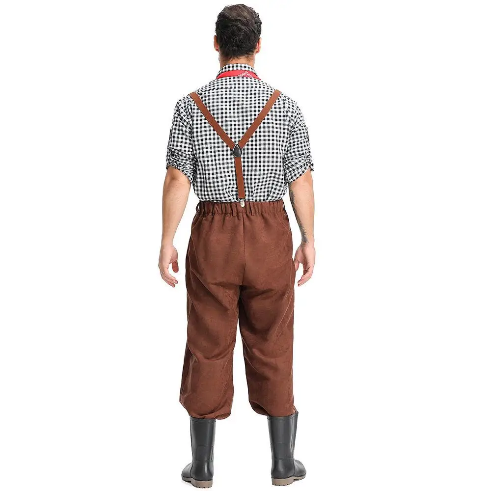 

New Medieval Colonial Outfit Adult Plaid Farmer Costume Halloween Clothing Women's Ethnic Stage Costume Summer 2024